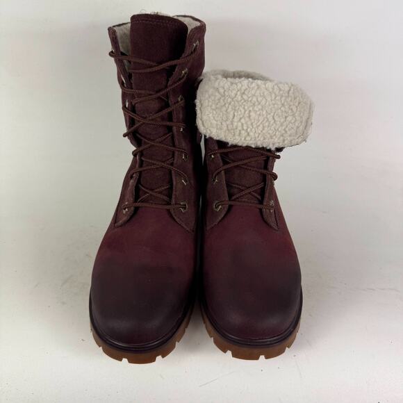 Timberland Jayne Fleece Boots 7.5 Burgundy Leather Round Toe Lace-up Mid-Calf - Picture 4 of 9